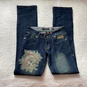 Vintage Ed Hardy Christian Audiguer Rhinestone Straight Leg Blue Jeans